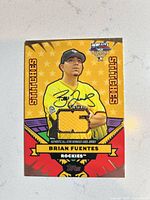 Front of Brian Fuentes All-Star Stitches card showing jersey swatch and autograph