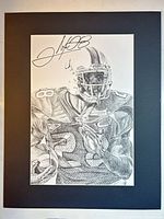 Full view of signed Clinton Portis lithograph mounted in black mat