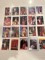 All 20 Michael Jordan cards laid out faced up showing fronts