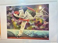 Full lithograph showing pitcher and autograph
