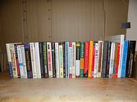 Front view of entire row of personal finance books on shelf