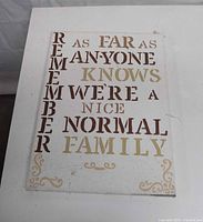 Front of canvas showing printed text and decorative accents