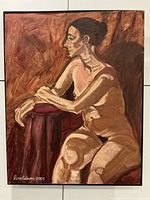 Full view of framed oil painting showing subject and signature