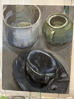 Full view of oil painting showing three vessels