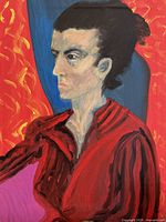 Full view of the oil portrait on canvas showing the seated female figure