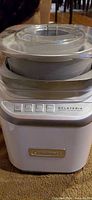 Front view of Cuisinart Gelateria ice cream maker with lid and bowl assembled