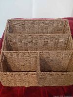 Front view showing four compartments and tag attached