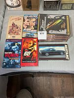 Group shot of all tapes and discs laid on table