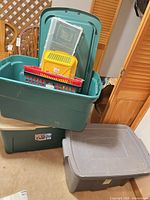 All totes stacked showing sizes and colors plus baskets inside