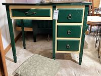 Front view showing desk, paint colors, drawer configuration