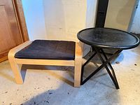 Ottoman and side table side-by-side