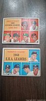 Fronts of both 1961 Topps leaders cards showing player headshots and titles