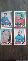 Front view of four 1969 OPC hockey cards