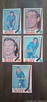 Fronts of five 1969 OPC St. Louis Blues hockey cards