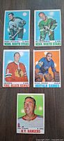 Front view of all five 1970-71 O-Pee-Chee hockey cards