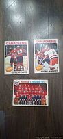 Fronts of the three 1978 OPC Montreal Canadiens cards showing Guy Lapointe, Yvon Lambert and team photo
