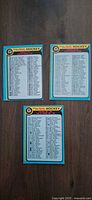 Front view of three 1979 OPC checklist cards