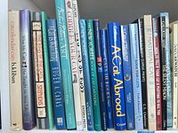 Shelf row showing spines of approximately 20 of the cat-related books listed; illustrates titles, formats and condition.