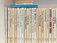 Shelf row of National Geographic hardcovers with two Chronicle Books softcovers on top