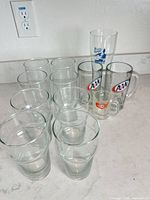 Full group of glasses showing counts and logo pieces