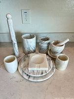 Group shot of all marble kitchen accessories