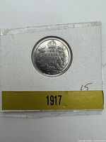 Reverse view of 1917 Canadian 10-cent silver coin in 2×2 holder showing date and denomination