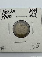 Obverse of 1940 British West Africa 6 pence coin in 2×2 holder marked BWA 1940 KM 22 F .75