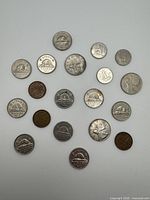 Reverse sides of the nineteen Canadian coins