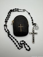 Rosary with crucifix, medals and pouch full view