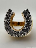 Front view of horseshoe ring showing pavé stones