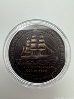 Obverse of bronze Trafalgar centenary medal showing HMS Victory and inscriptions