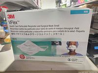 Front view of sealed 3M VFlex 1804S N95 mask box showing product details and quantity