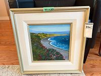 Front view showing entire framed painting with dimensions note