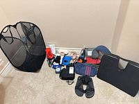 Entire lot with hamper, cushion, pillow, sandals, accessories