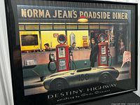 Full view of framed artwork showing title and scene