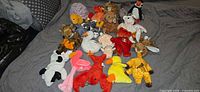 Group shot of 20 Ty Beanie Babies on bed