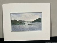 Front view of signed Ruth Belfie watercolour landscape matted