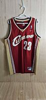Front view of red Cleveland Cavaliers LeBron James jersey