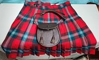Front view of kilt with sporran placed on top