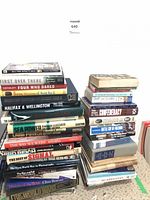 Two stacks of approx. 40 assorted history books showing spines and covers