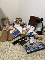 Wide shot of entire lot scattered on carpet