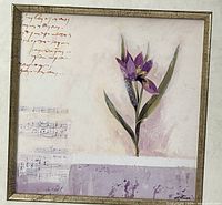 Close view of crocus flower print showing artwork details and signature