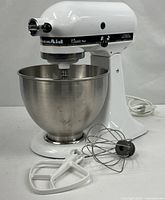 Full view of KitchenAid Classic Plus mixer with bowl and attachments