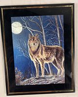 Front view of framed metallic iridescent wolf print
