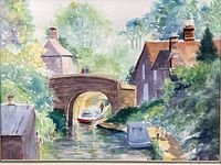 Painting image showing full riverfront scene