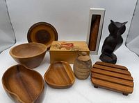 All nine wooden items grouped together