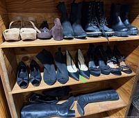 All ten pairs on wooden shelving