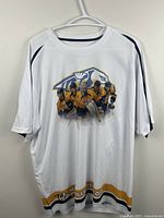 Front view of white NHL Nashville Predators graphic t-shirt on hanger