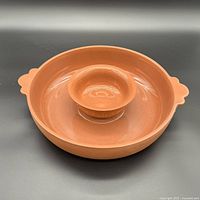 Large shallow terracotta bowl with small dip bowl nested in center