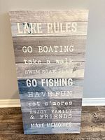 Full front view of Lake Rules canvas sign